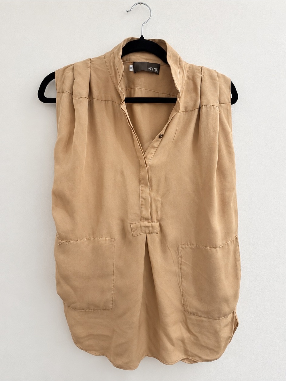 Myne Tan Sleeveless V-Neck Utility Tunic